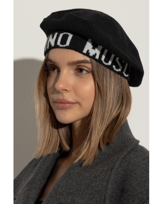MOSCHINO ベレー帽 Moschino Beret With Logo in Black | Lyst