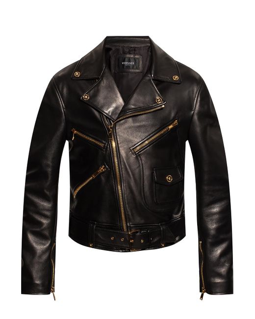 Versace Leather Biker Jacket in Black for Men - Lyst
