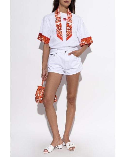 Dolce & Gabbana White T-Shirt With "Majolica" Print