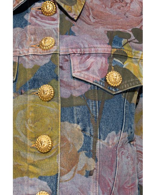 Balmain Multicolor Denim Jacket With Floral Motif