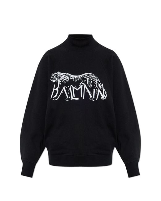 Balmain Black Sweatshirt With Stand-Up Collar