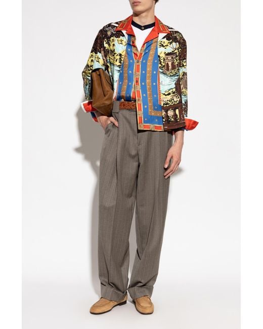 Versace Blue Silk Shirt With Print for men