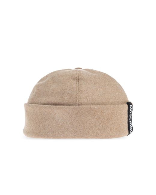 Moschino Natural Cotton Beanie With Logo Patch