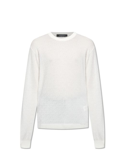 Versace White Sweater With 'la Greca' Pattern for men