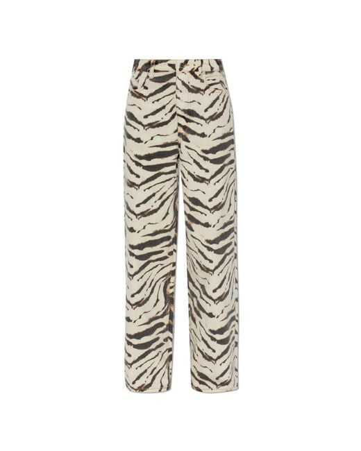 Ganni White Jeans With Animal Print