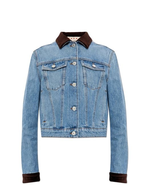 Marni Blue Denim Jacket With Velvet Inserts