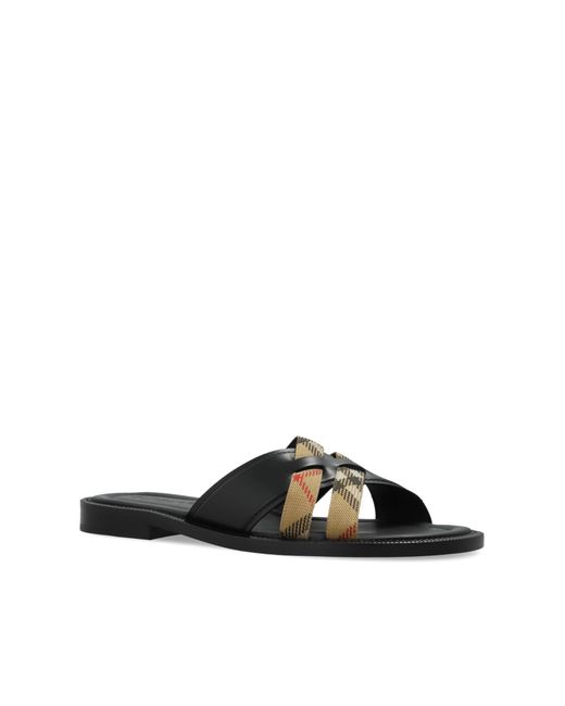 Burberry Black Leather Slides for men