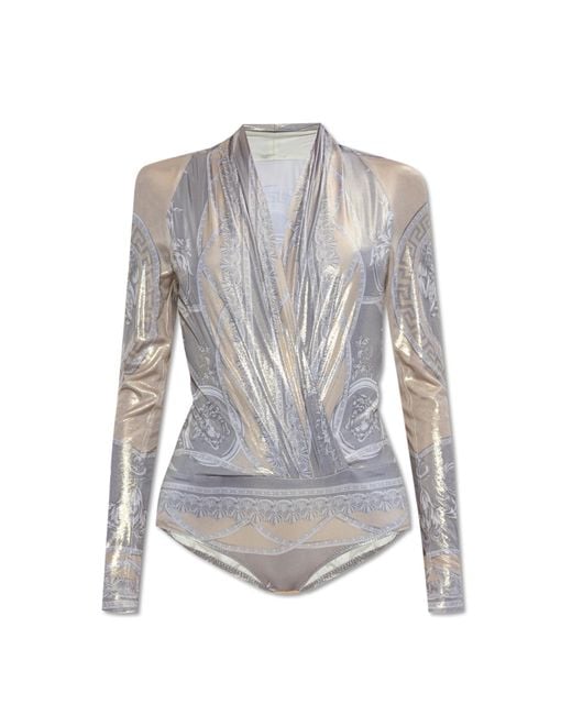 Versace Gray Bodysuit With Deep Neckline