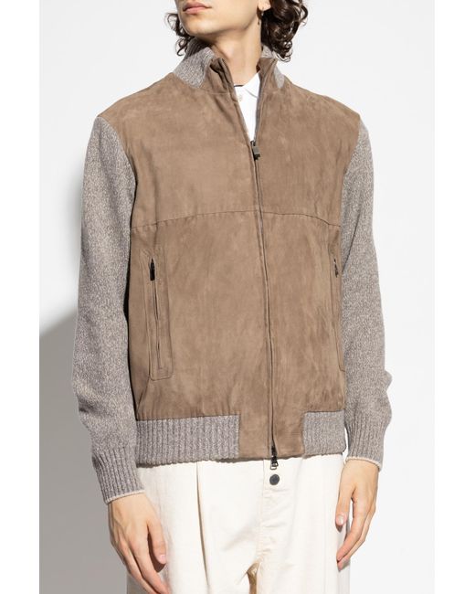 Paul & Shark Brown Suede Jacket With Wool Inserts for men