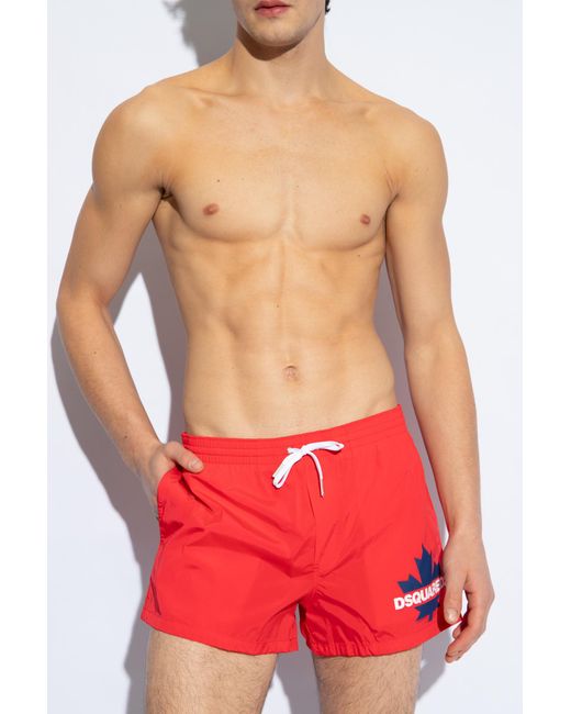 DSquared² Red Swimming Shorts With Logo for men