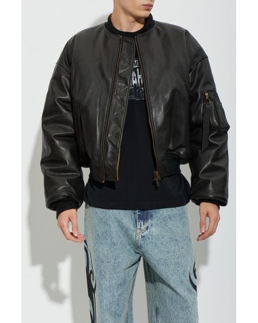 Vetements Black Leather 'Bomber' Jacket for men