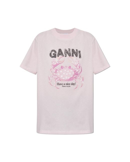 Ganni Pink T-Shirt With Print