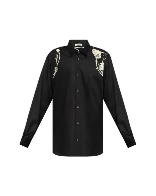Alexander McQueen Black Cotton Shirt With Decorative Pattern for men