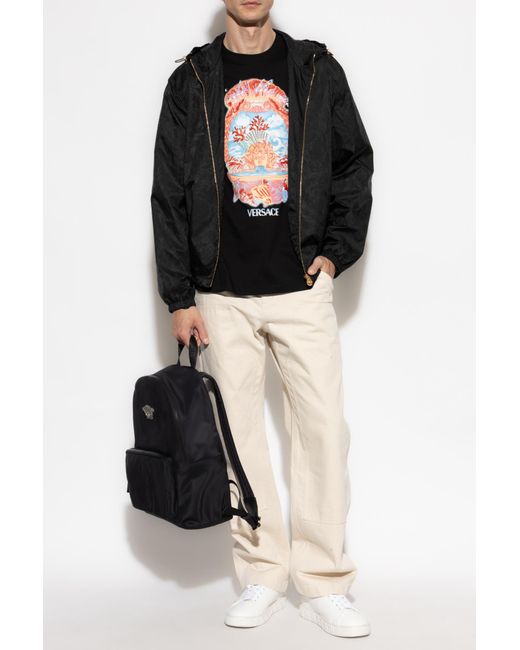 Versace Black T-Shirt With Colorful Print for men