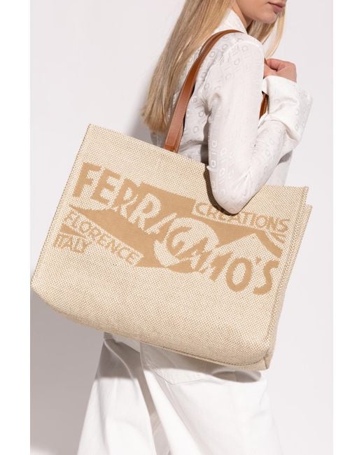 Ferragamo Shopper Bag 'Sign Large' in Natural | Lyst