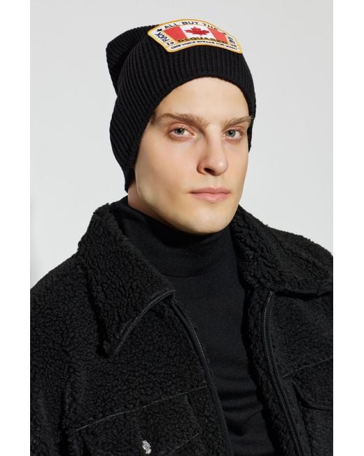 DSquared² Black Cap With Logo Patch for men