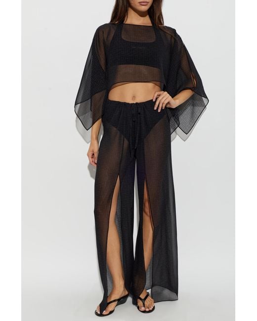Balmain Black Silk Beach Trousers With Monogram