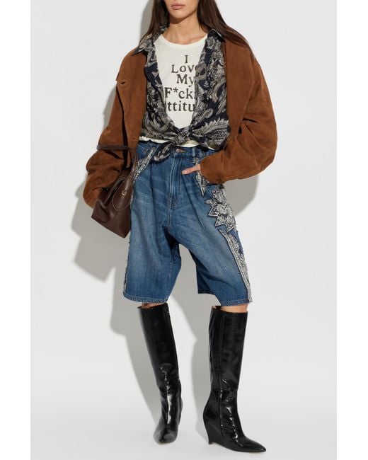 R13 Blue Denim Bermuda Shorts With Appliqués