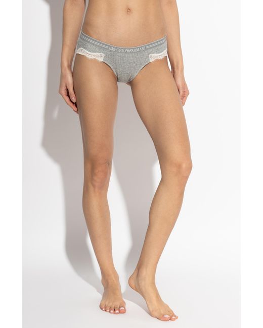 Emporio Armani Gray Briefs With Lace Inserts