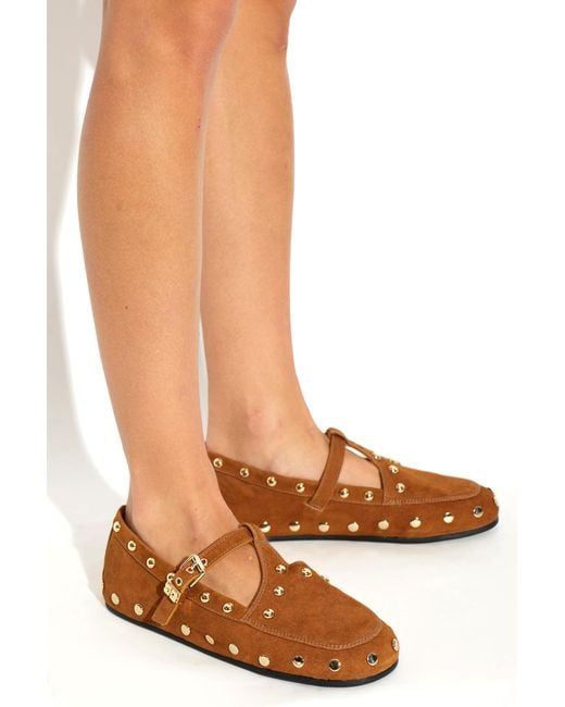 Ganni Brown Ballet Flats With Studs