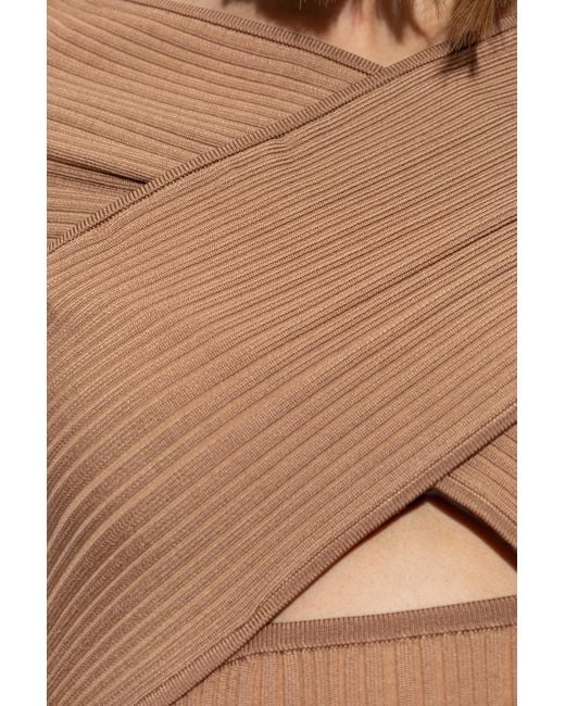 Self-Portrait Brown Ribbed Top With Long Sleeves