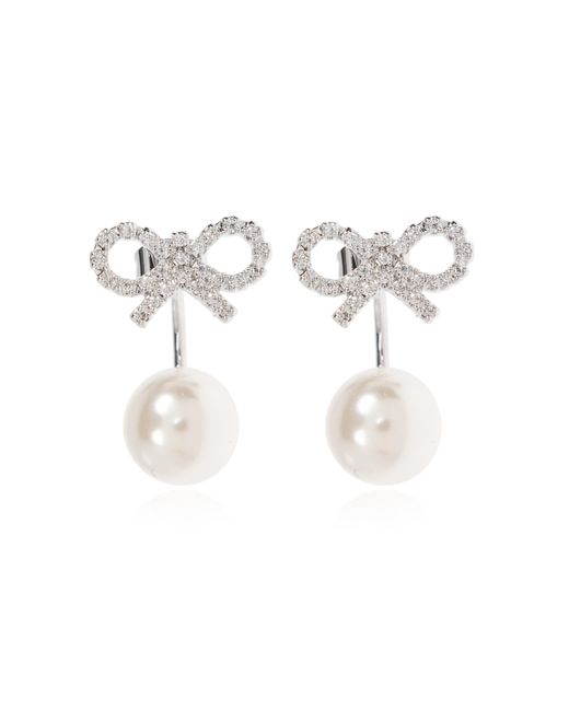 Self-Portrait Natural Earrings With Shimmering Crystals
