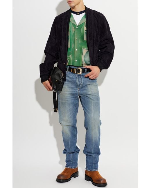 Versace Green Silk Shirt With "The Shapes" Print for men