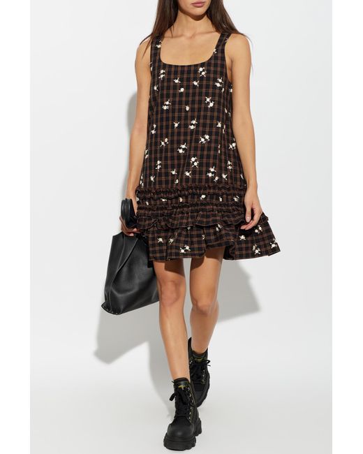 Ganni Black Dress With Floral Motif