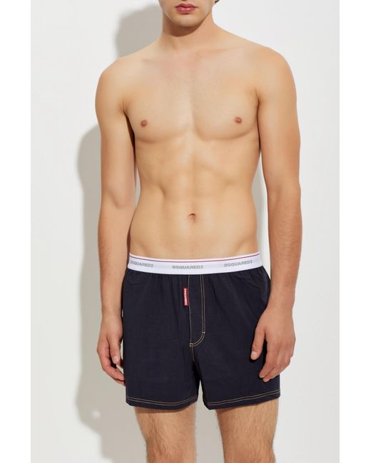 DSquared² Blue Cotton Boxers With Logo for men
