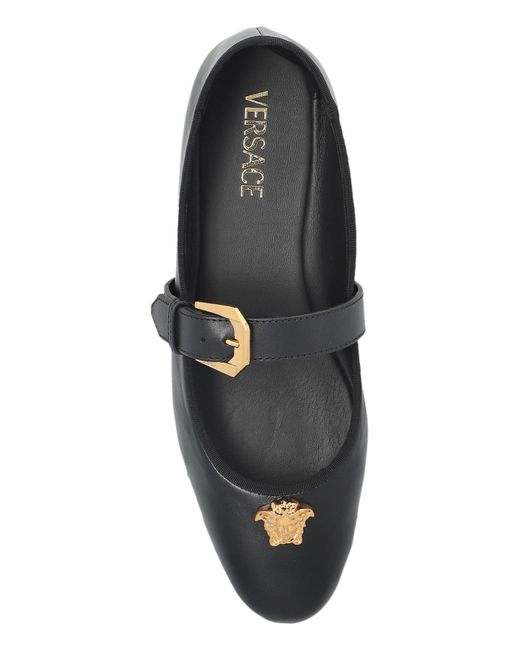 Versace Black Leather Ballerinas