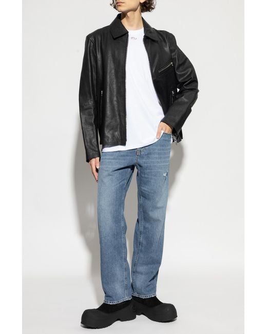 DIESEL Black Leather Jacket 'L-Korn-Wrd' for men