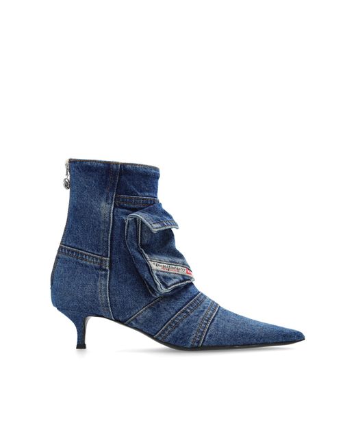 DIESEL Blue Pointed-Toe Ankle Boots 'D-Venus Pocket Lb'