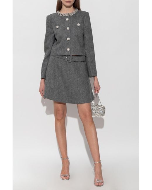 Self-Portrait Gray Skirt With Herringbone Pattern