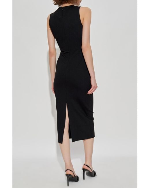 Versace Jeans Couture Black Dress With Decorative Applique And Slit