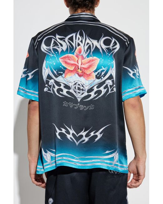 Casablanca Blue Silk Shirt With Print for men