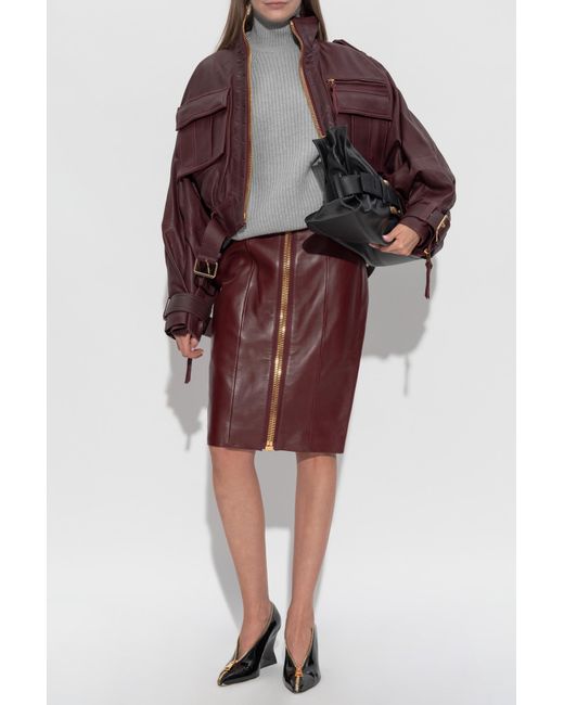 Balmain Purple Leather Skirt