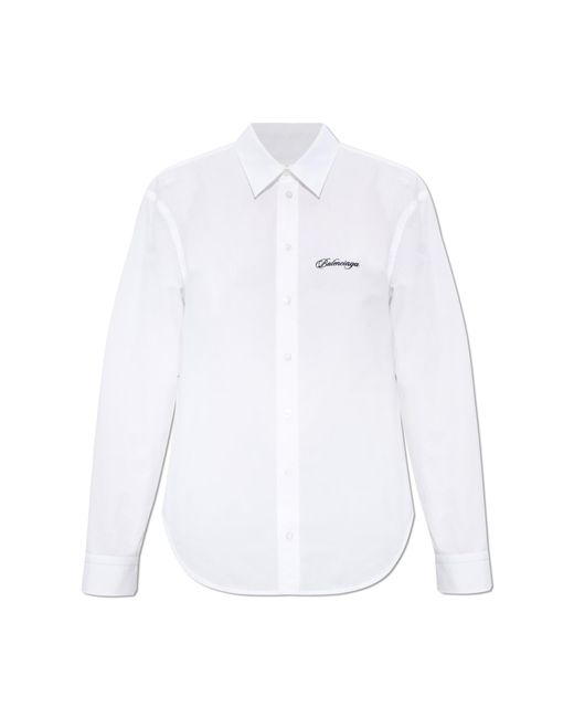 Balenciaga White Shirt With Embroidered Logo