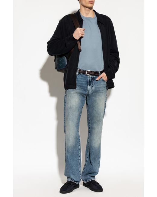 Giorgio Armani Blue T-Shirt With Embroidered Logo for men