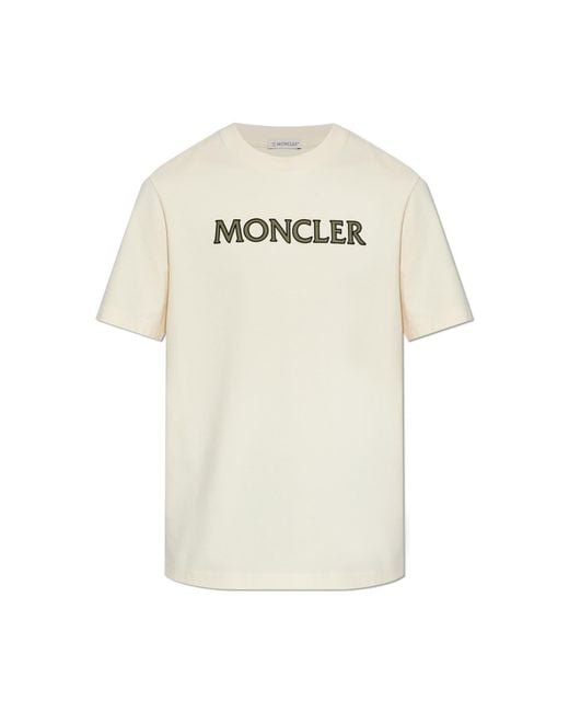 Moncler White T-Shirt With Embroidered Logo for men