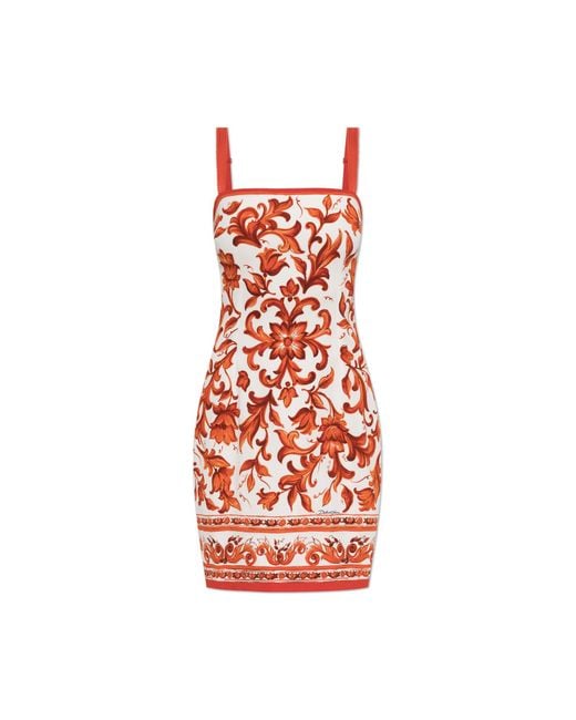 Dolce & Gabbana White Dress With "Maiolica" Print