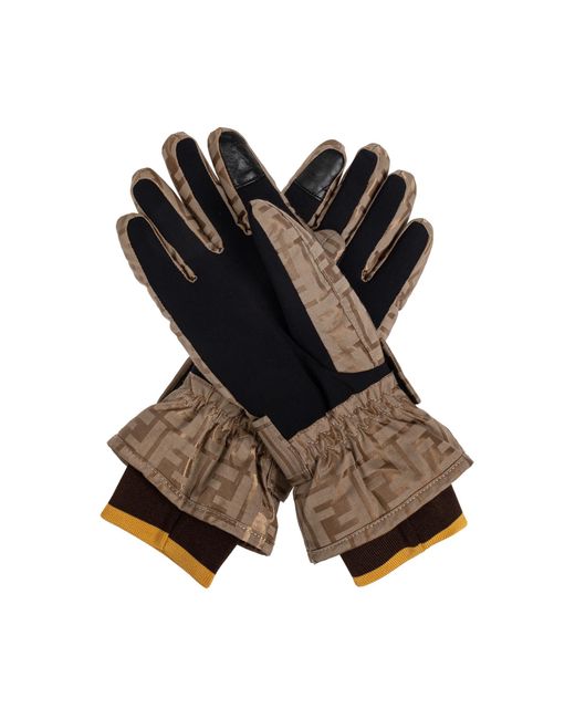 Fendi Brown Ski Gloves With Monogram