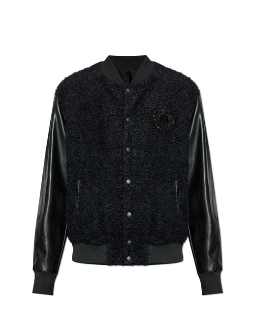Balmain Black Bomber Jacket With Appliqué for men