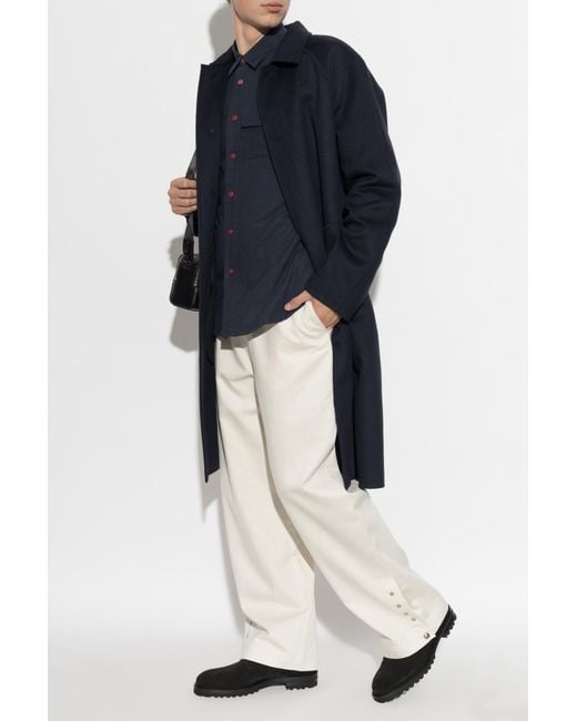 Kiton Blue Cashmere Coat With Single Vent for men