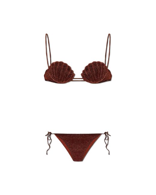 Oseree Brown Two-Piece Swimsuit With Lurex Thread