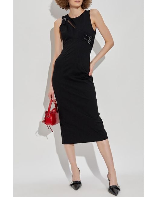 Versace Jeans Couture Black Dress With Decorative Applique And Slit