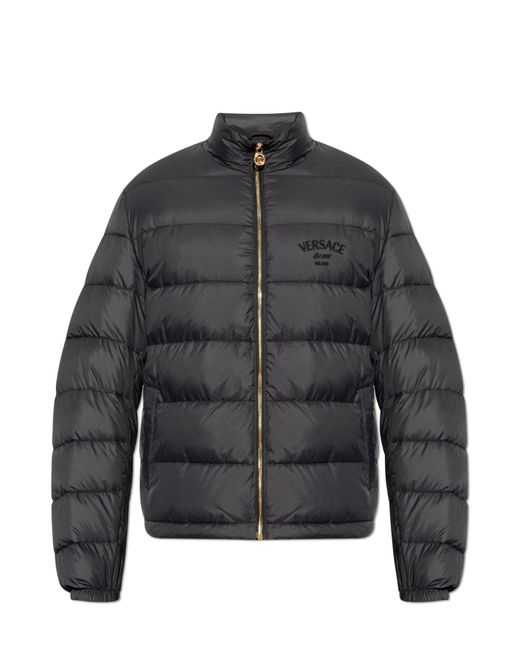 Versace Black Puffer Jacket With Stand-Up Collar for men