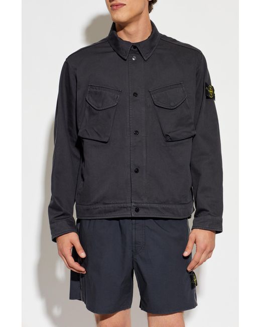 Stone Island Blue Jacket With Logo Patch for men