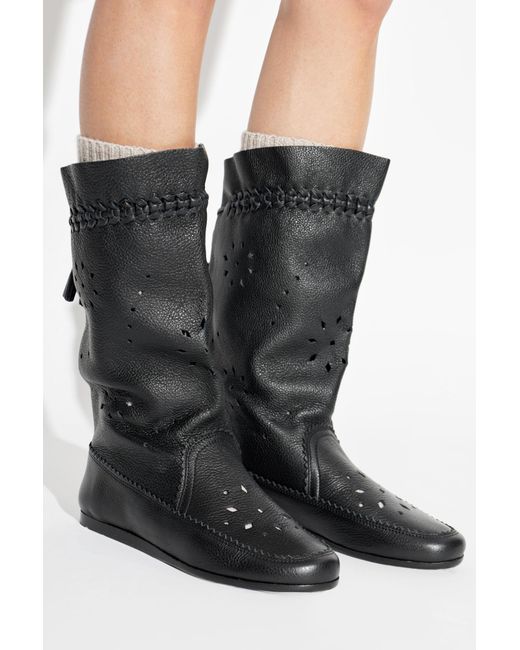 Isabel Marant Black Leather Ankle Boots "Welky"