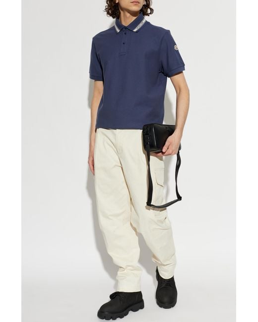 Moncler Blue Polo With Logo Patch for men