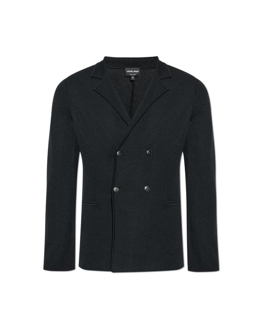 Giorgio Armani Black Wool Double-Breasted Blazer for men